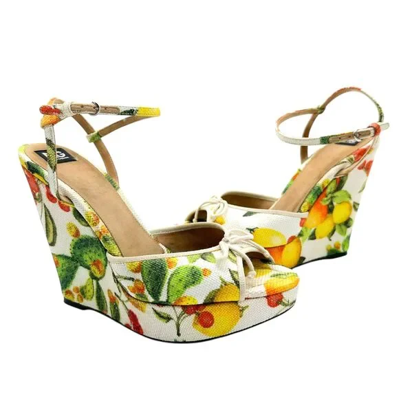 D&G Dolce & Gabbana Lemon Print Wedge Heels
